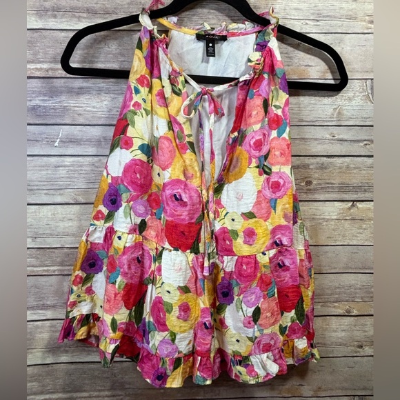 Aqua Floral Ruffled Top size Medium - Picture 1 of 5